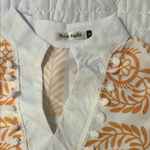 ☀️ Bold Yellow & White Print Tunic Dress – Boho Resort Style Size M - Picture 5 of 6